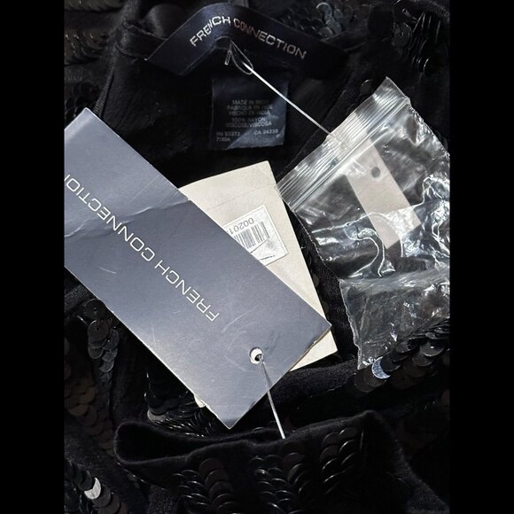 New French Connection Dress 2 / XS Womens Black Sequin Mini Short Sleeve Shift - Picture 6 of 8